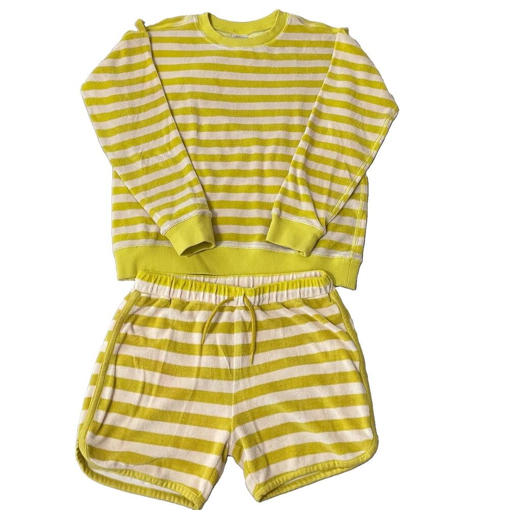 Hanna Andersson Striped Terry Cloth Lounge Set Size 12 Girl 2 Piece Yellow 2 Pc